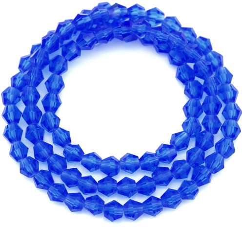 Approx. 13" Strand 4mm Crystal Faceted Bicone Beads, Medium Sapphire