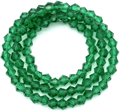 Approx. 13" Strand 4mm Crystal Faceted Bicone Beads, Emerald