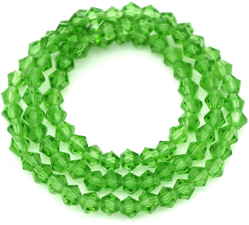 Approx. 13" Strand 4mm Crystal Faceted Bicone Beads, Green