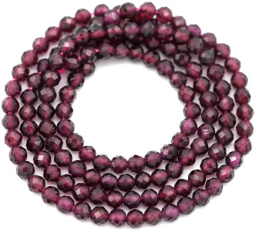 15” Strand Approx. 3-3.5mm Garnet Micro-Faceted Round Beads