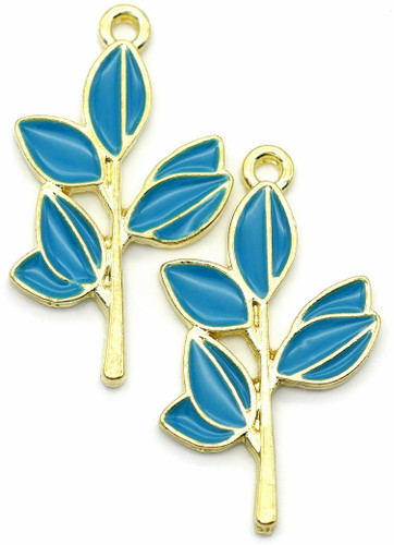 2pc 31x18mm Enameled Branch Charms in Teal