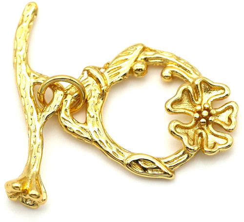 22x15mm 18k Gold-Plated Brass Floral Toggle Clasp