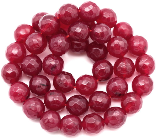 Approx. 15" Strand 10mm Malaysia "Jade" (Dyed Quartz) Faceted Round Beads, Cranberry
