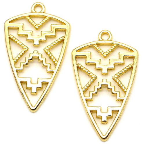 2pc 30x18mm Patterned Cutout Triangle Arrow Pendants, Gold