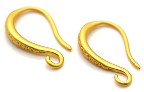 2pc (1 Pair) 15x9mm 18k Gold-Plated Brass Matte Textured Hook Earwires