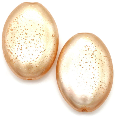 2pc 20x14mm Czech Pressed Glass Oval Bead, Textured Champagne Pearl Finish