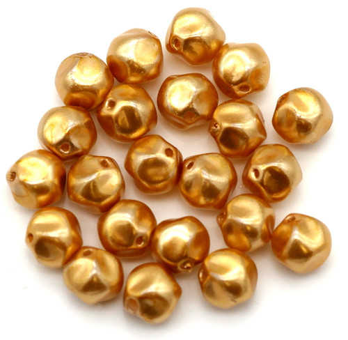 Approx. 5-Gram Bag (About 20pc) 6mm Czech Pressed Glass Baroque Round Twist Beads, Gold Pearl Finish