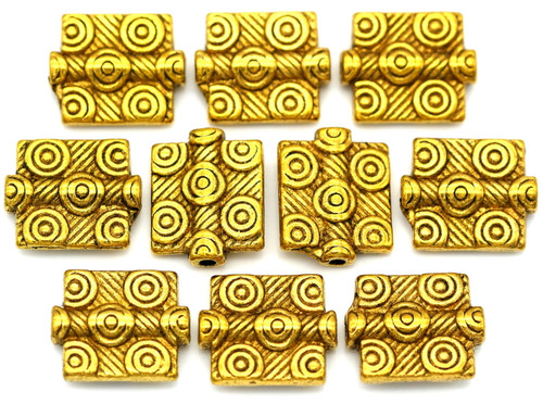 10pc 10x12mm Flat Square w/Circle Pattern Spacer Beads, Antique Gold