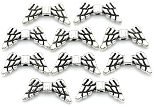 10pc 14x7mm Angel Wing Spacer Beads, Antique Silver