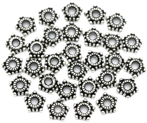 30pc 7mm Dotted Star Bead Cap, Antique Silver