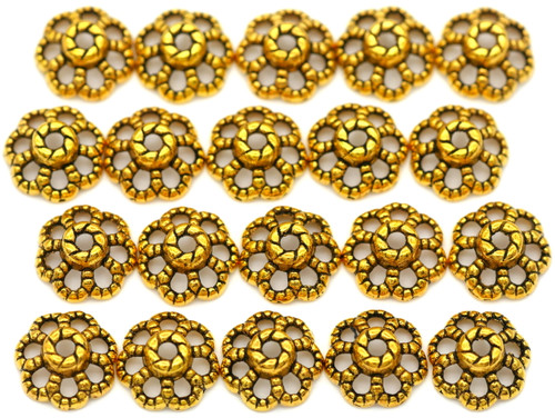 20pc 9mm Dotted Scallop Bead Caps, Antique Gold