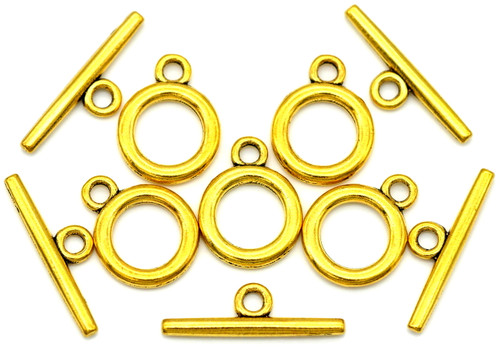 5pc 14x11mm (19mm Bar) Round Toggle Clasps, Antique Gold