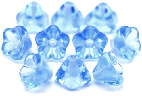 10pc 6x8mm Czech Pressed Glass Bell Flower Beads, Light Sapphire 