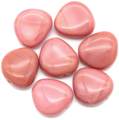 2pc 18x17mm Czech Pressed Glass Chunky Triangle Beads, Pink Silk