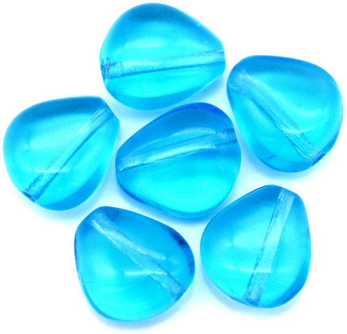 6pc 12x11mm Czech Pressed Glass Chunky Triangle Beads, Aqua