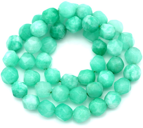 Approx. 14.5" Strand 8mm Quartz (Dyed) English-Cut Faceted Round Beads, Pale Aqua