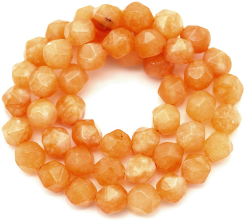 Approx. 15" Strand 8mm Quartz (Dyed) English-Cut Faceted Round Beads, Tangerine