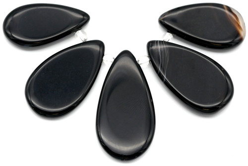 5pc Strand Approx. 17x30 to 20x40mm Black Agate Teardrop Pendants (See Pics for Variation)