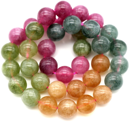 Approx. 15" Strand 10mm Quartz (Dyed) Round Beads, Tourmaline Colors