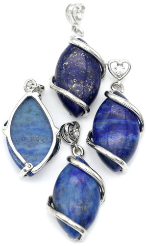29x17mm Lapis Lazuli (Dyed) Marquise Pendant w/Brass Heart Rhinestone Bail, Silver