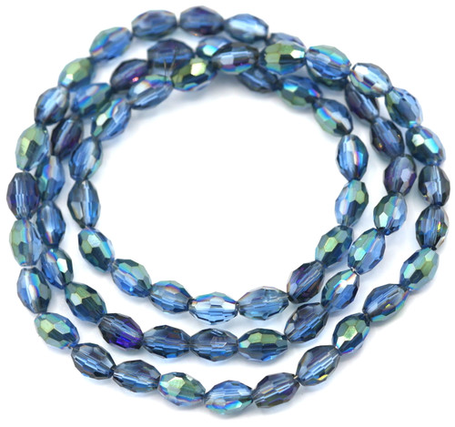 Approx 16" Strand 4x6mm Faceted Oval Beads, Steel Blue/Green Vitrail