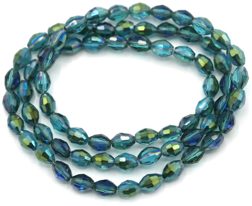 Approx 16" Strand 4x6mm Faceted Oval Beads, Blue Zircon/Green Vitrail