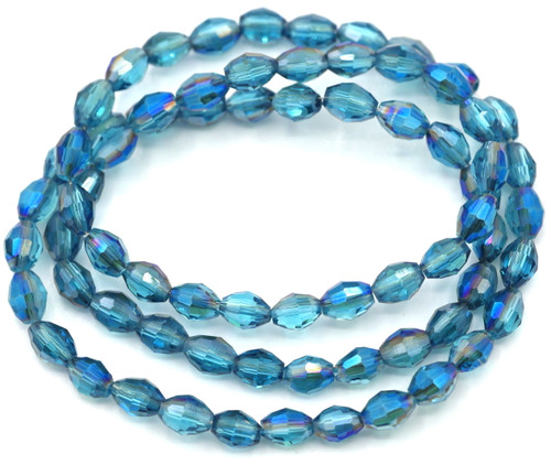 Approx 16" Strand 4x6mm Faceted Oval Beads, Capri Blue/Blue Iris