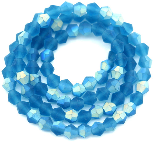 Approx. 13.5" Strand - 4mm Crystal Faceted Bicone Beads, Matte Capri Blue AB