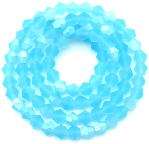 Approx. 13.5" Strand - 4mm Crystal Faceted Bicone Beads, Matte Light Aqua AB