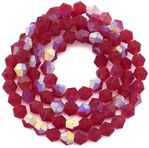 Approx. 13" Strand - 4mm Crystal Faceted Bicone Beads, Matte Dark Ruby Red AB