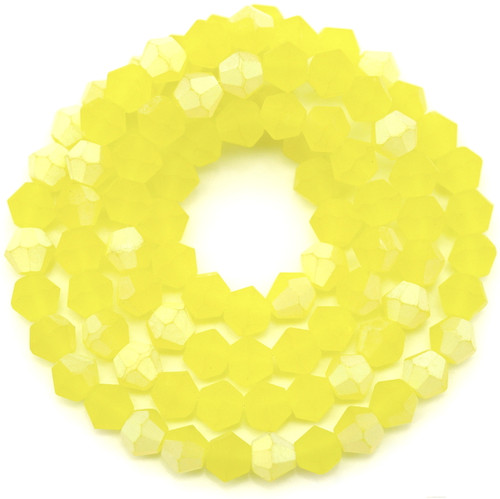 Approx. 13" Strand - 4mm Crystal Faceted Bicone Beads, Matte Lemon Yellow AB