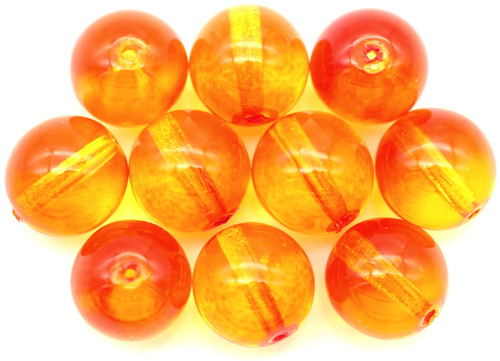 10pc 10mm Czech Pressed Glass Druk Round Beads, Fire Opal