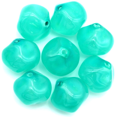 8pc 10mm Czech Pressed Glass Baroque Round Twist Bead, Crystal Turquoise Coat