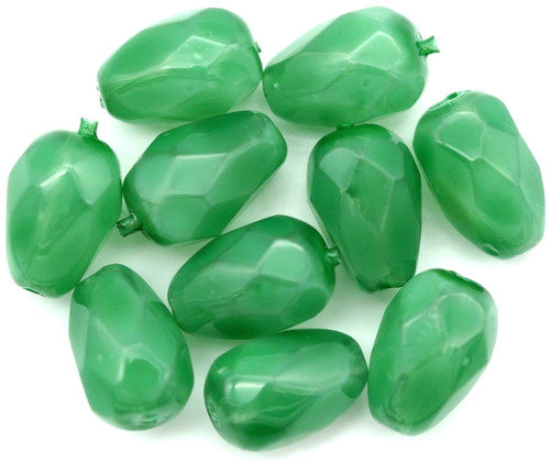 10pc 7x5mm Czech Fire-Polished Glass Faceted Drop Beads, Crystal w/Emerald Opal Coat