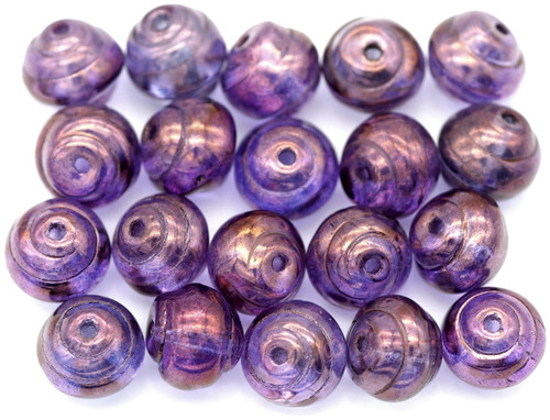 20pc 8mm  Czech Glass Baroque Snail Swirl Bead, Light Amethyst w/Lila Vega Luster