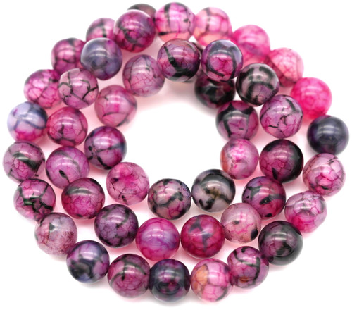 Approx. 14.5" Strand 8mm Dragon Veins Agate (Dyed/Heated) Round Beads, Rose