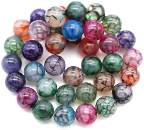 Approx. 14.5" Strand 10mm Dragon Veins Agate (Dyed/Heated) Round Beads, Multicolor Mix