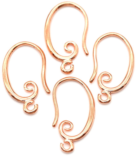 4pc (2 Pair) Approx. 20x11mm Swirl-Accent Brass Earwires w/Loop, Rose Gold