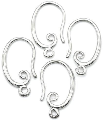4pc (2 Pair) Approx. 20x11mm Swirl-Accent Brass Earwires w/Loop, Platinum