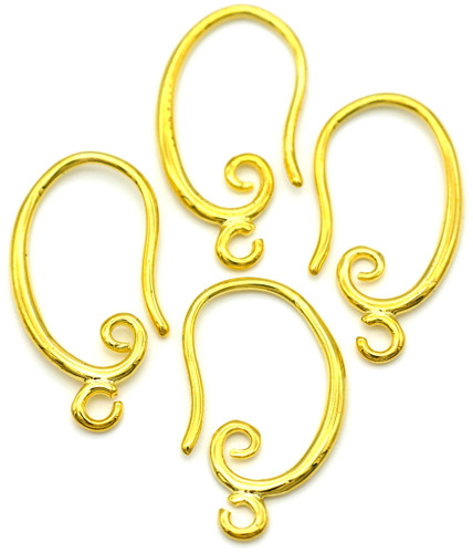 4pc (2 Pair) Approx. 20x11mm Swirl-Accent Brass Earwires w/Loop, Gold