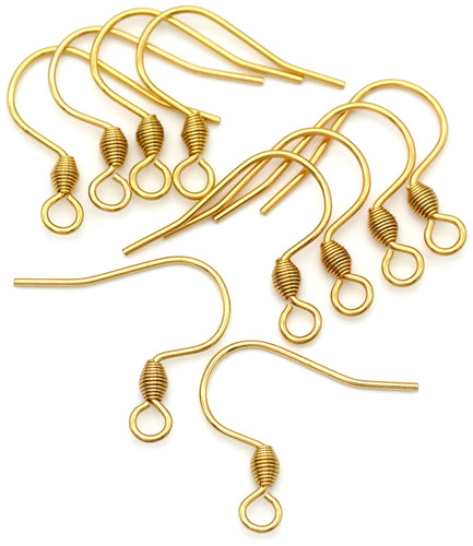 10pc 17x18mm 18k Gold-Plated Stainless Steel Fishhook Earwire w/Coiled Bicone