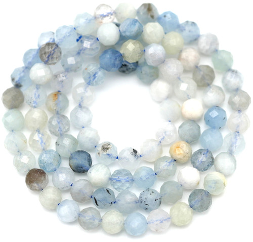 Approx. 15" Strand 3.8-4mm Aquamarine (Heated) Faceted Round Beads