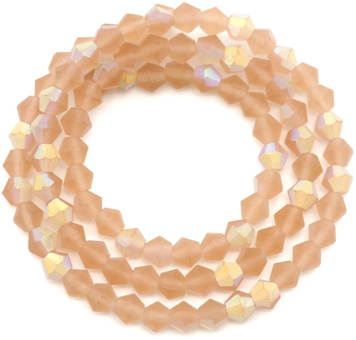 Approx. 13" Strand - 4mm Crystal Faceted Bicone Beads, Matte Pale Peach AB
