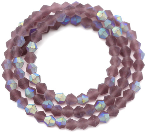 Approx. 13" Strand 4mm Crystal Faceted Bicone Beads, Matte Light Amethyst AB