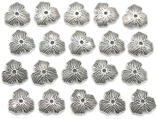 20pc 11mm 3-Petal Bead Caps, Antique Silver