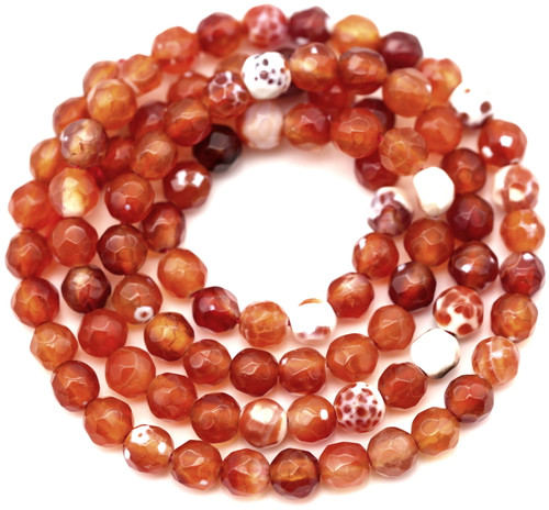 Approx. 14.5" Strand 4mm Red & White Agate (Dyed/Heated) Faceted Round Beads