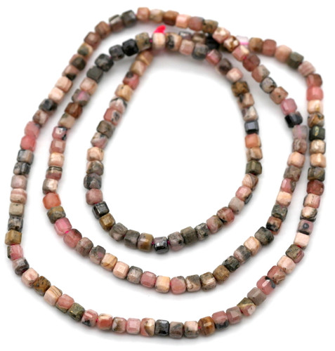 Approx. 15" Strand 2.5mm Rhodonite Faceted Cube Beads