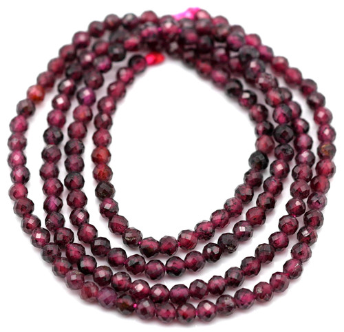 Approx. 15" Strand 2mm to 2.5mm Garnet Micro-Faceted Round Beads