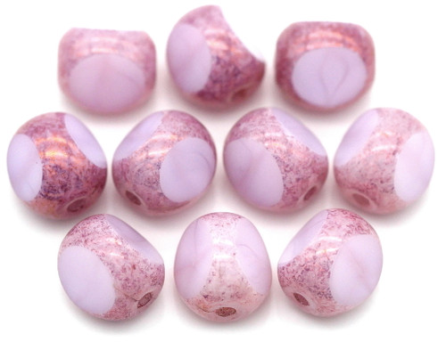 10pc 8mm Czech Table-Cut Glass Round 3-Cut Window Beads, Lavender Silk w/Bronze Pink Luster