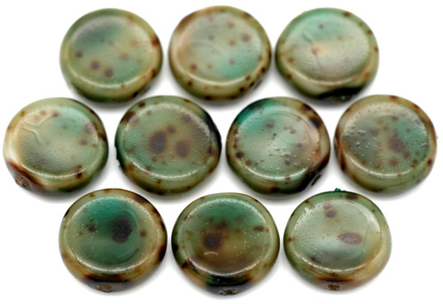 CLOSEOUT: 10pc 9mm Czech Pressed Glass Coin Beads, Turquoise Gemcoat (Please Read)